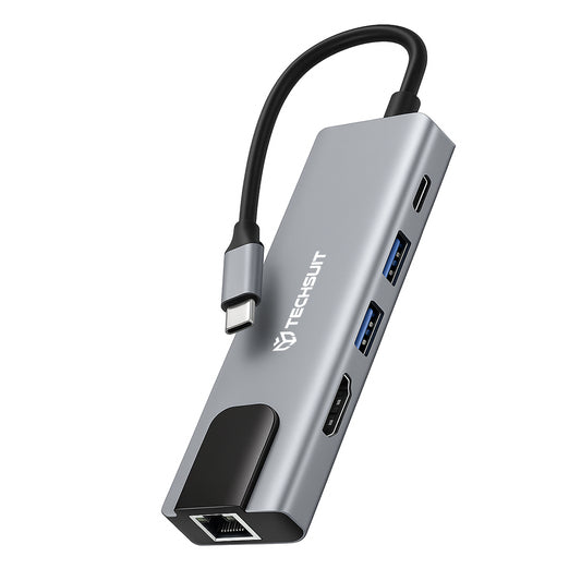 USB-C Techsuit H1 NetBridge, 5in1, Harmaa