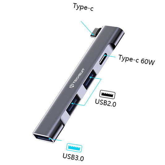 Hub USB-C Techsuit H12 ZenithDock, 4in1, Harmaa