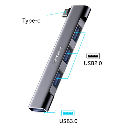 Hub USB-C Techsuit H13 ZenithDock, 4in1, Harmaa