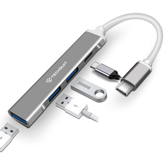 USB-C Techsuit H18 PolarisBridge -hubi, 4in1, Valkoinen Harmaa