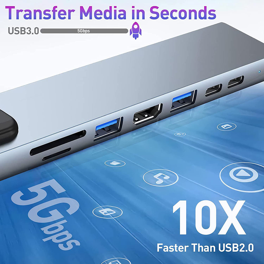 USB-C Techsuit H2 NetBridge -keskitin, 8in1, Harmaa