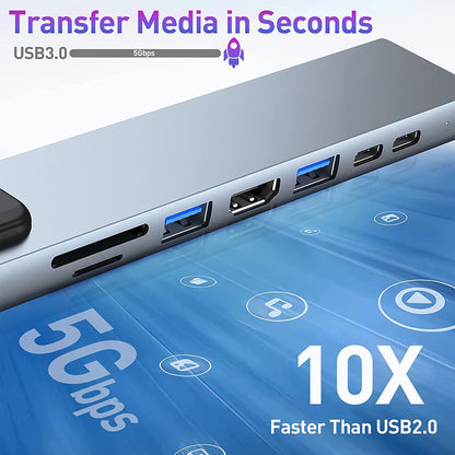 USB-C Techsuit H2 NetBridge -keskitin, 8in1, Harmaa