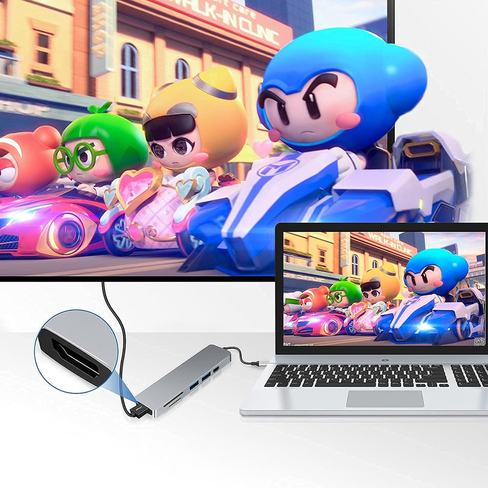 Hub USB-C Techsuit H5 TurboChargeX, 6in1, Harmaa