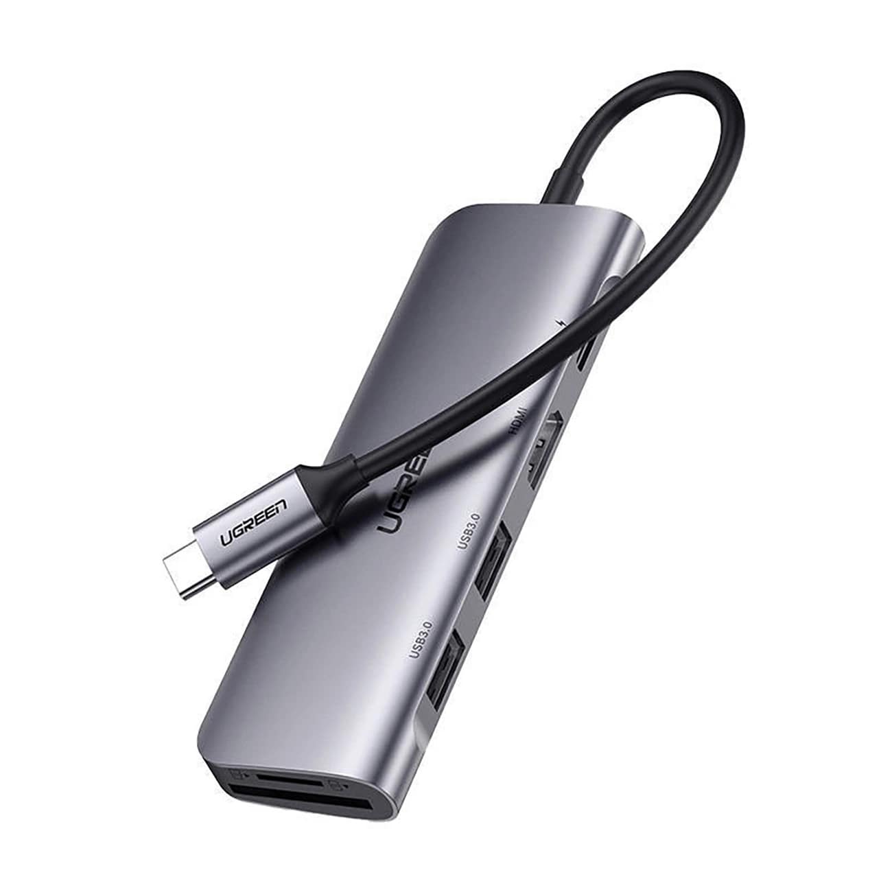 Hub USB-C UGREEN CM195 (15214), 2 x USB-A 3.0 - 1 x USB-C - 1 x HDMI - 1 x SD - 1 x microSD, Harmaa