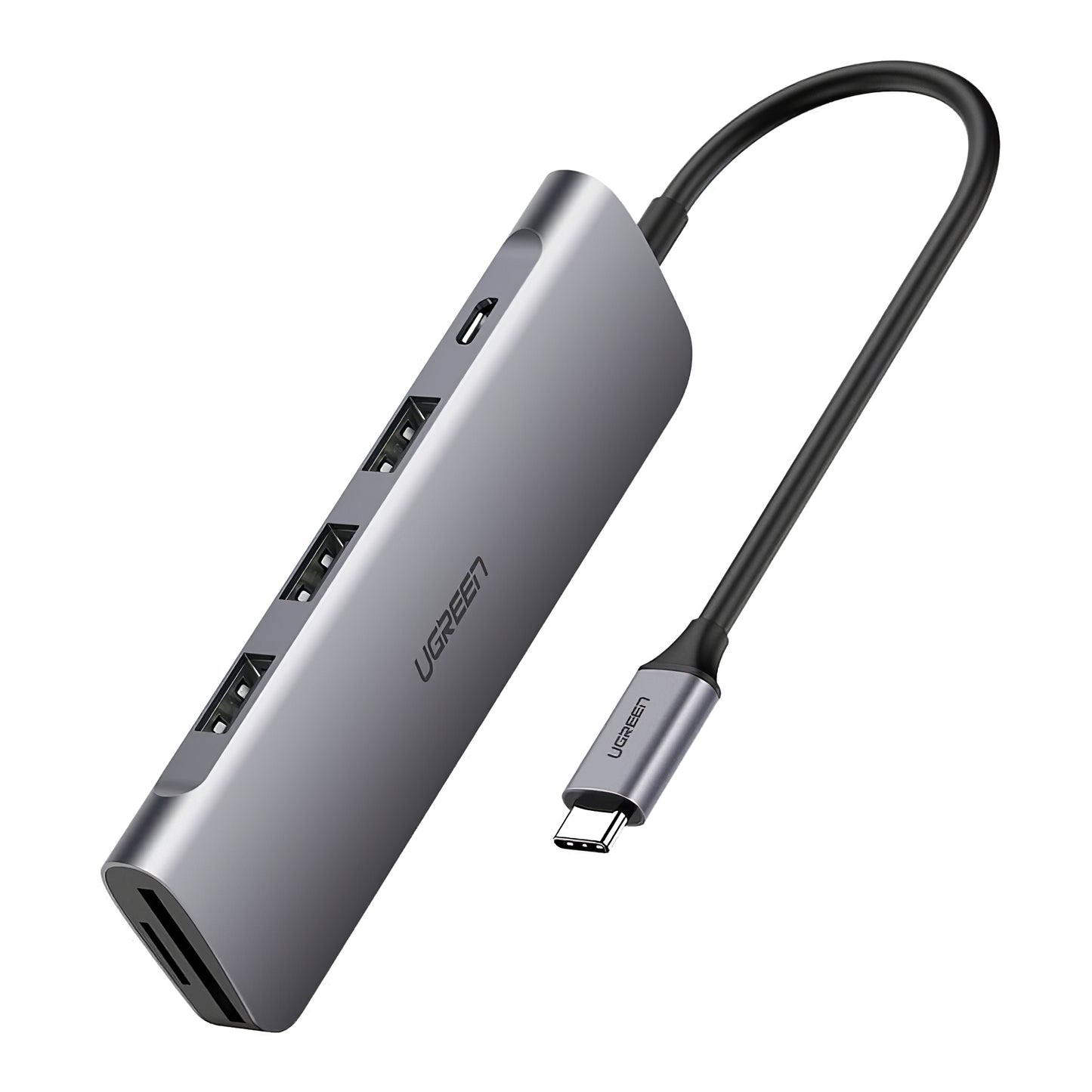 Hub USB-C UGREEN CM195, 2 x USB-A - 1 x USB-C - 1 x HDMI - 1 x SD - 1 x microSD, Harmaa
