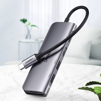 Hub USB-C UGREEN CM195 (15214), 2 x USB-A 3.0 - 1 x USB-C - 1 x HDMI - 1 x SD - 1 x microSD, Harmaa
