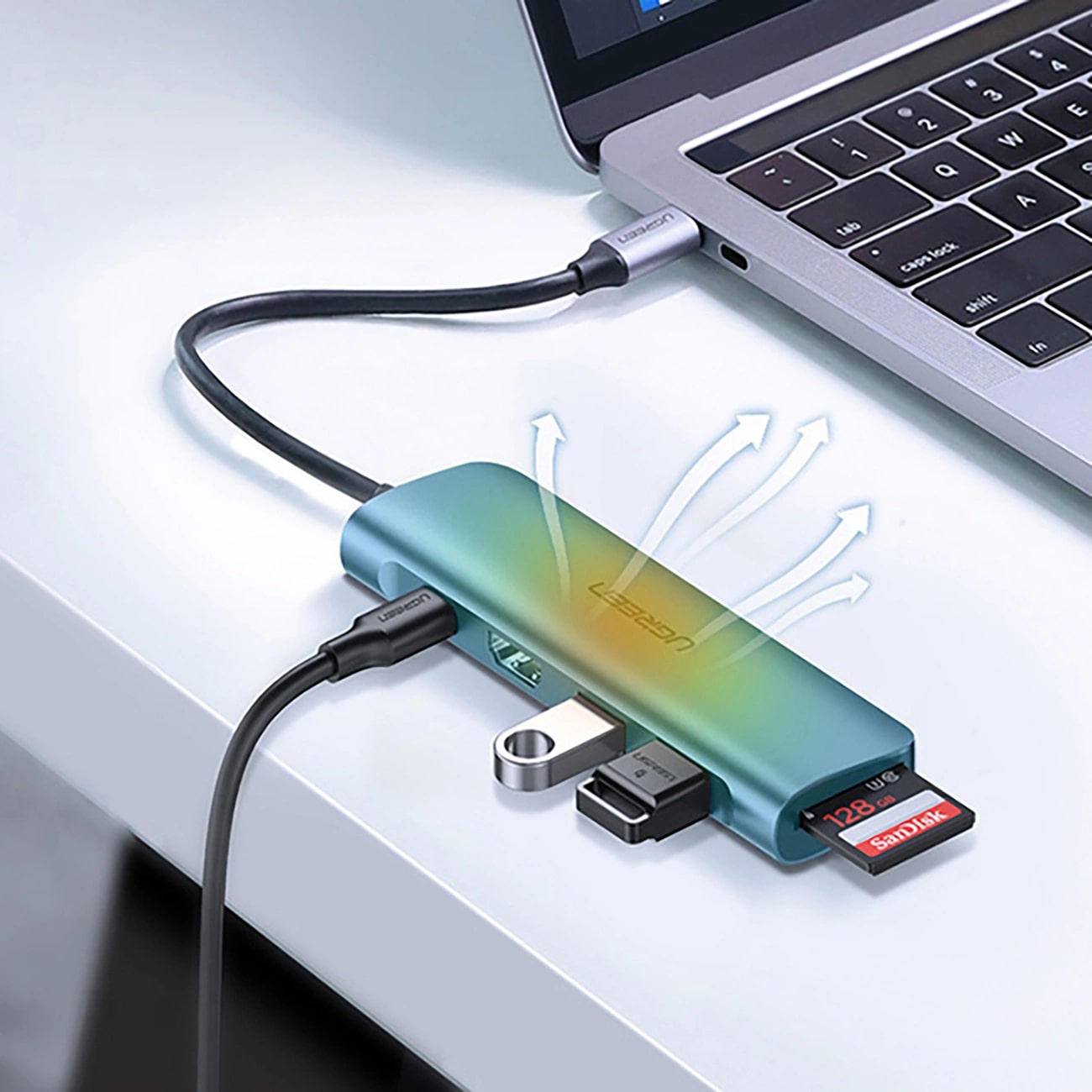 Hub USB-C UGREEN CM195 (15214), 2 x USB-A 3.0 - 1 x USB-C - 1 x HDMI - 1 x SD - 1 x microSD, Harmaa