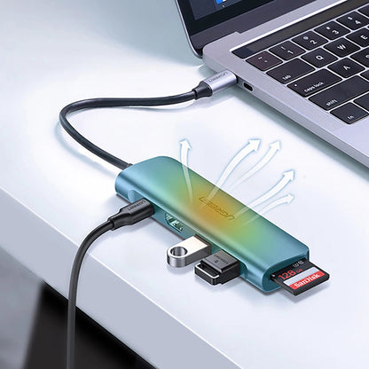 Hub USB-C UGREEN CM195 (15214), 2 x USB-A 3.0 - 1 x USB-C - 1 x HDMI - 1 x SD - 1 x microSD, Harmaa
