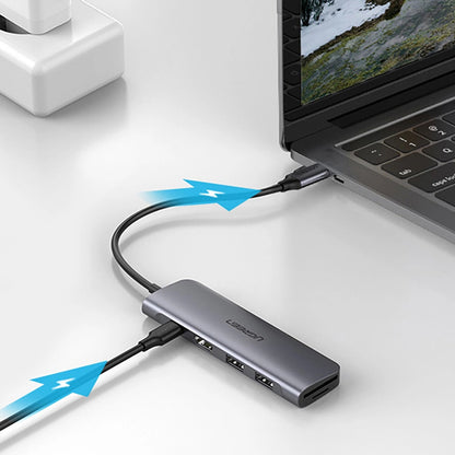 Hub USB-C UGREEN CM195 (15214), 2 x USB-A 3.0 - 1 x USB-C - 1 x HDMI - 1 x SD - 1 x microSD, Harmaa