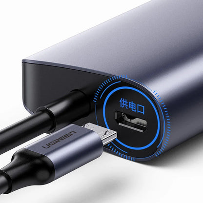 Hub USB-C UGREEN CM252, 3 x USB-A 3.0 - 1 x USB-C - RJ45, Harmaa