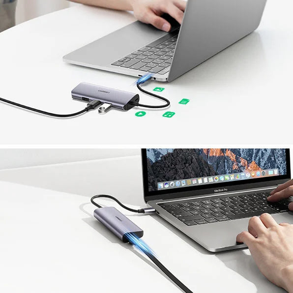 Hub USB-C UGREEN CM252, 3 x USB-A 3.0 - 1 x USB-C - RJ45, Harmaa