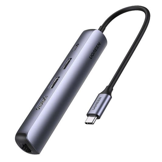 Hub USB-C UGREEN CM418 (10919), 2 x USB-A 3.0 - 1 x USB-C - 1 x HDMI - 1 x RJ45, Harmaa