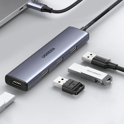 USB-C Hub UGREEN CM473, 4 x USB-A 3.0, 0.15m, Grey 