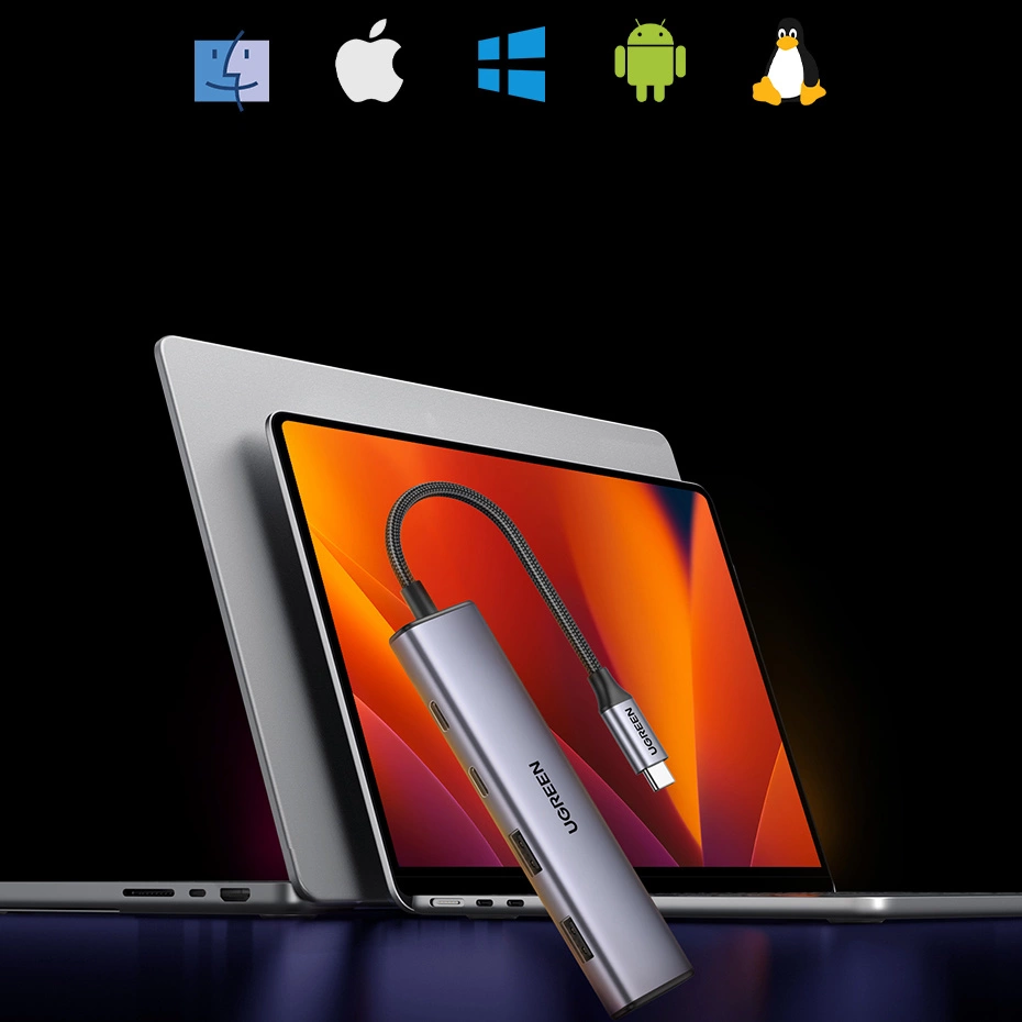 USB-C-hubi UGREEN CM473, 2 x USB-A 3.0 - 2 x USB-C, 0,20 cm, Harmaa