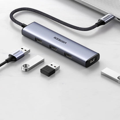 USB-C Hub UGREEN CM473, 4 x USB-A 3.0, 0.15m, Grey 