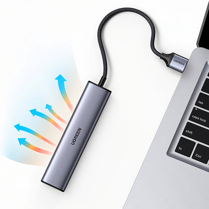 USB-C Hub UGREEN CM475, 3 x USB-A 3.0 - 1 x RJ45, Grey 