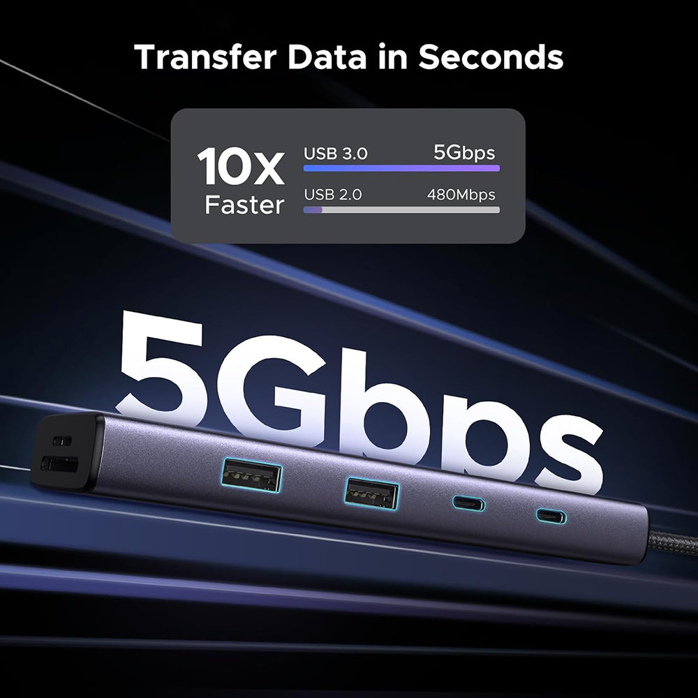 USB-C-keskitin UGREEN CM498 (15375), 2 x USB-A - 3 x USB-C - 1 x HDMI - 1 x RJ45 - 1 x SD - 1 x microSD, Harmaa