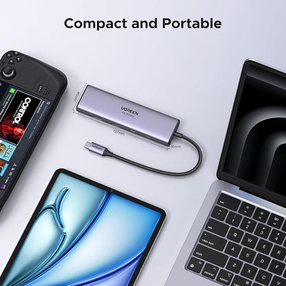 USB-C-keskitin UGREEN CM498 (15375), 2 x USB-A - 3 x USB-C - 1 x HDMI - 1 x RJ45 - 1 x SD - 1 x microSD, Harmaa