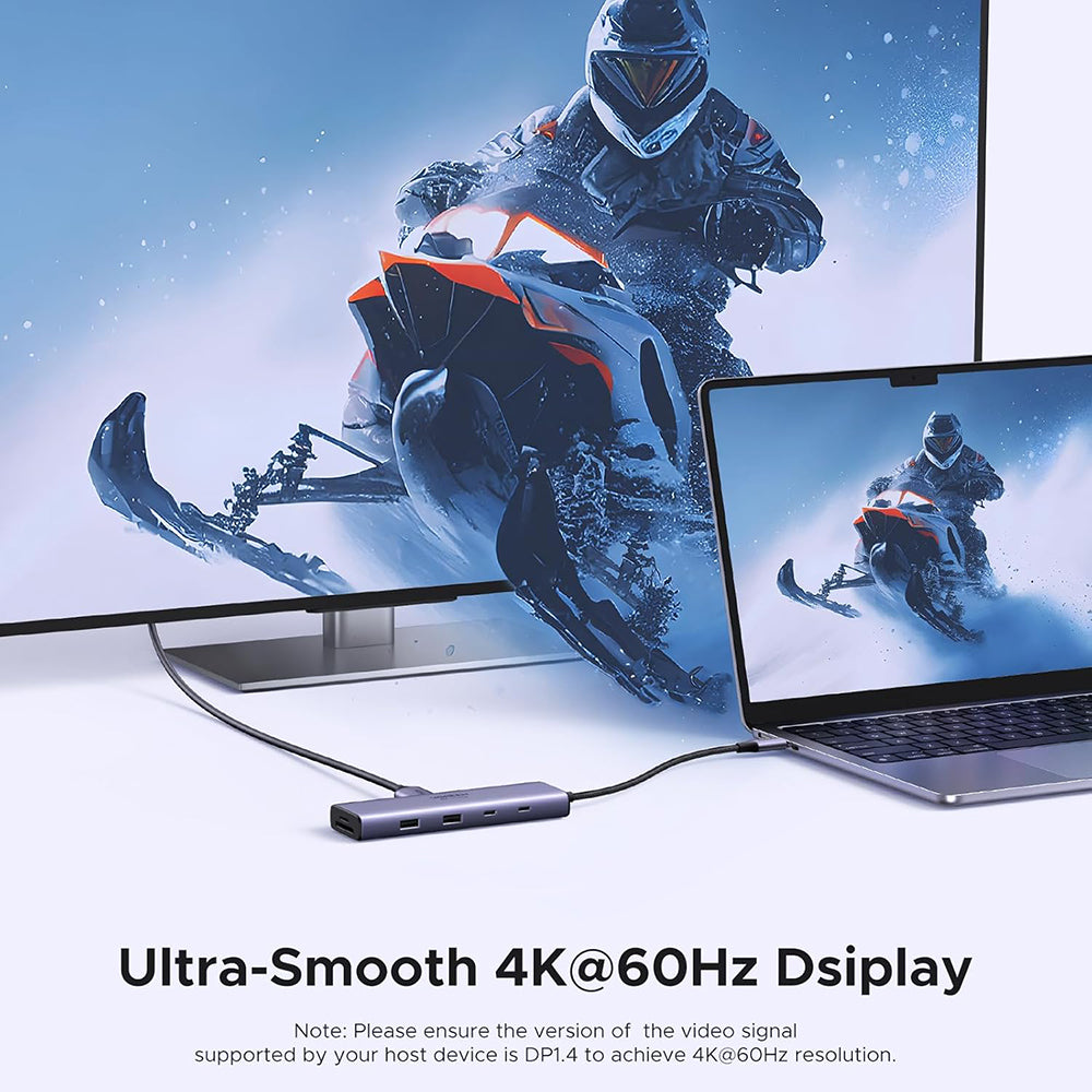 USB-C-keskitin UGREEN CM498 (15375), 2 x USB-A - 3 x USB-C - 1 x HDMI - 1 x RJ45 - 1 x SD - 1 x microSD, Harmaa