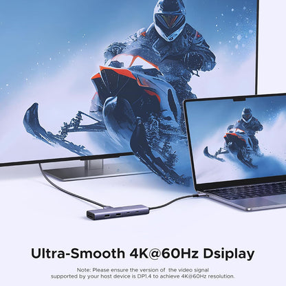 USB-C-keskitin UGREEN CM498 (15375), 2 x USB-A - 3 x USB-C - 1 x HDMI - 1 x RJ45 - 1 x SD - 1 x microSD, Harmaa