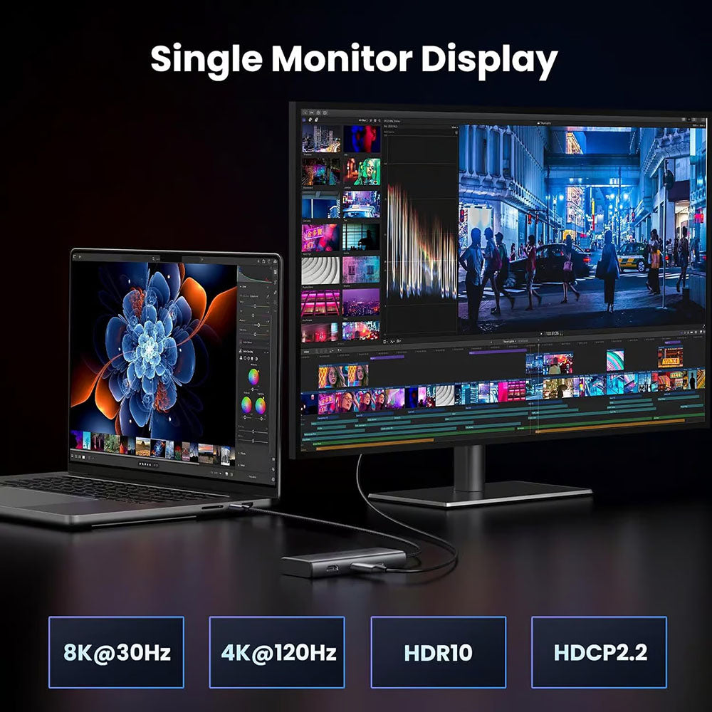 Hub USB-C UGREEN CM498 (15852), 2 x USB-A 3.0 - 2 x USB-C - 2 x HDMI, Harmaa