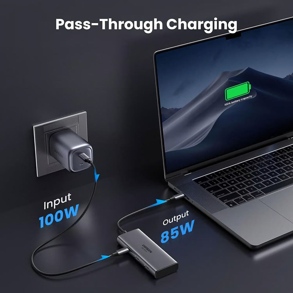 Hub USB-C UGREEN CM498 (15852), 2 x USB-A 3.0 - 2 x USB-C - 2 x HDMI, Harmaa