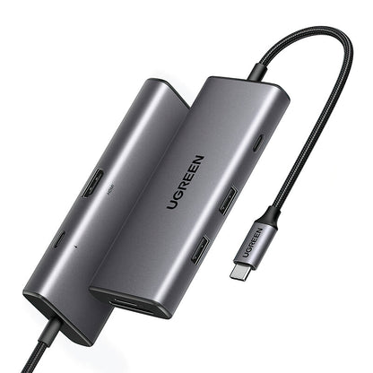 Hub USB-C UGREEN CM498 (15531), 2 x USB-A 3.2 - 2 x USB-C - 1 x HDMI - 1 x SD - 1 x microSD, Harmaa