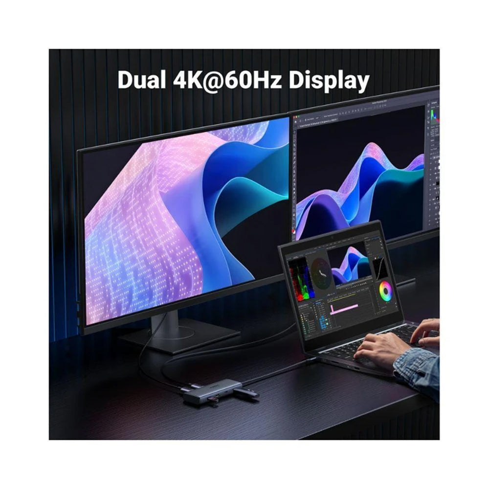 Hub USB-C UGREEN CM498 (45379), 2 x USB-A 3.2 - 3 x USB-C - 2 x HDMI, Harmaa