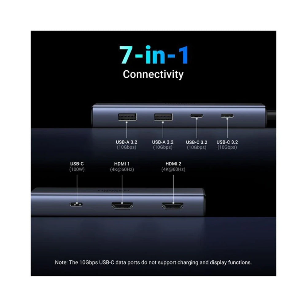 Hub USB-C UGREEN CM498 (45379), 2 x USB-A 3.2 - 3 x USB-C - 2 x HDMI, Harmaa