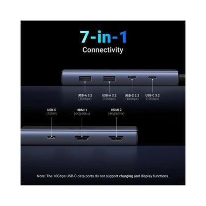 Hub USB-C UGREEN CM498 (45379), 2 x USB-A 3.2 - 3 x USB-C - 2 x HDMI, Harmaa
