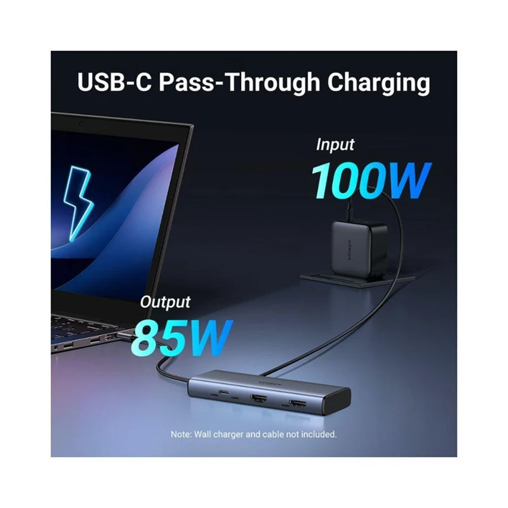 Hub USB-C UGREEN CM498 (45379), 2 x USB-A 3.2 - 3 x USB-C - 2 x HDMI, Harmaa
