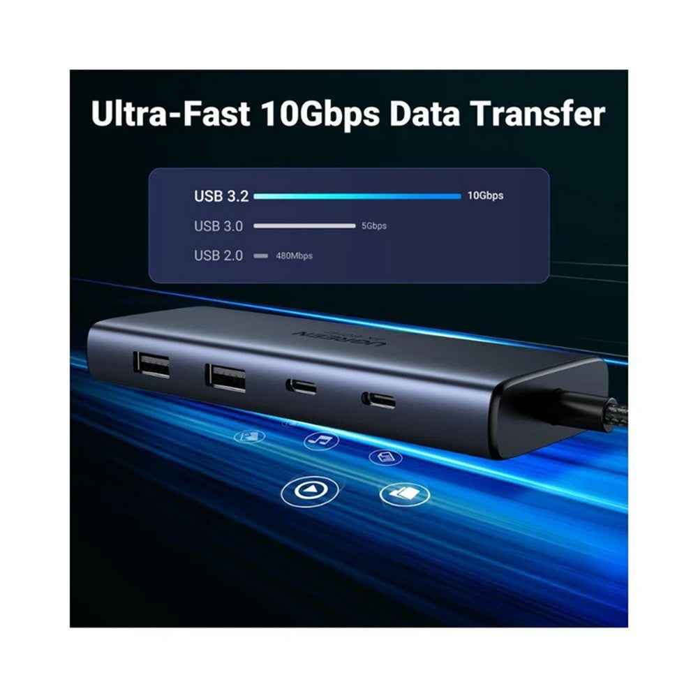 Hub USB-C UGREEN CM498 (45379), 2 x USB-A 3.2 - 3 x USB-C - 2 x HDMI, Harmaa