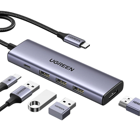 Hub USB-C UGREEN CM511 (15596), 3 x USB-A 3.0 - 1 x USB-C - 1 x HDMI, Harmaa