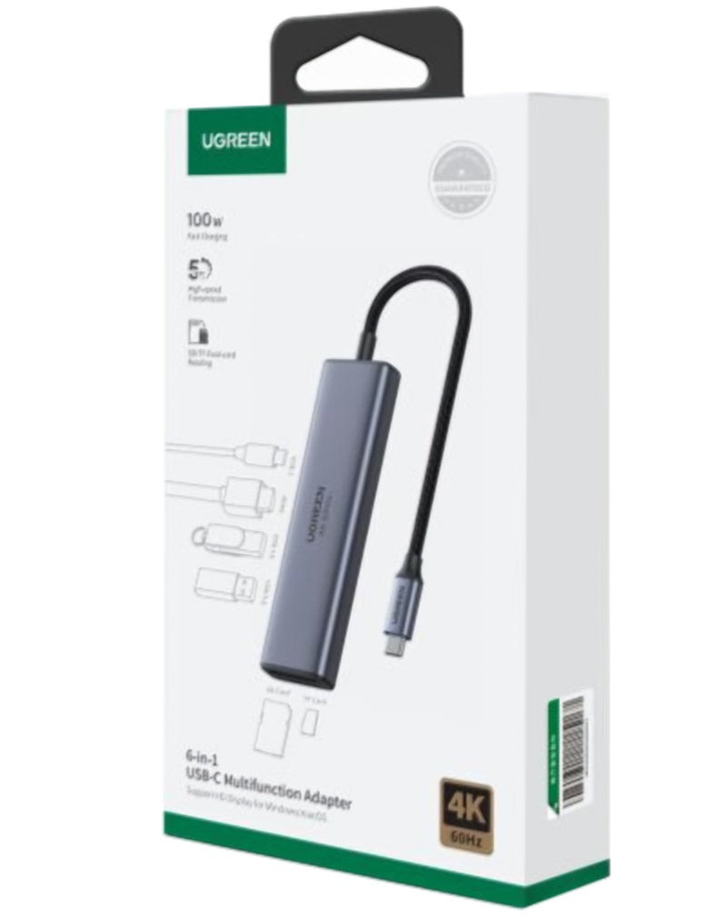 Hub USB-C UGREEN CM511 (60384), 2 x USB-A 3.0 - 1 x USB-C - 1 x HDMI - 1 x SD - 1 x microSD, Harmaa