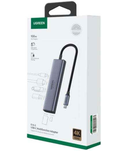 Hub USB-C UGREEN CM511 (60384), 2 x USB-A 3.0 - 1 x USB-C - 1 x HDMI - 1 x SD - 1 x microSD, Harmaa