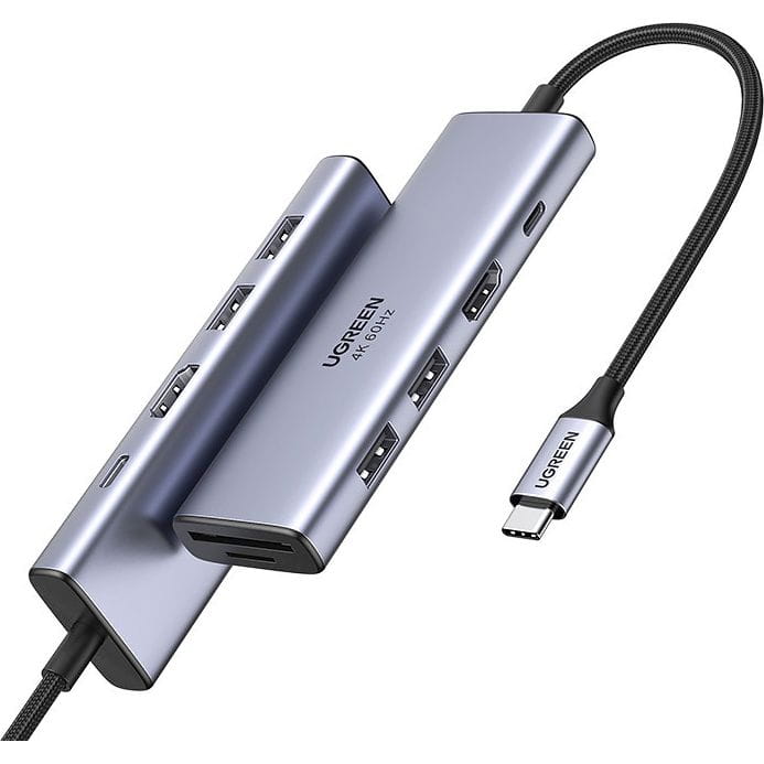 Hub USB-C UGREEN CM511 (60384), 2 x USB-A 3.0 - 1 x USB-C - 1 x HDMI - 1 x SD - 1 x microSD, Harmaa