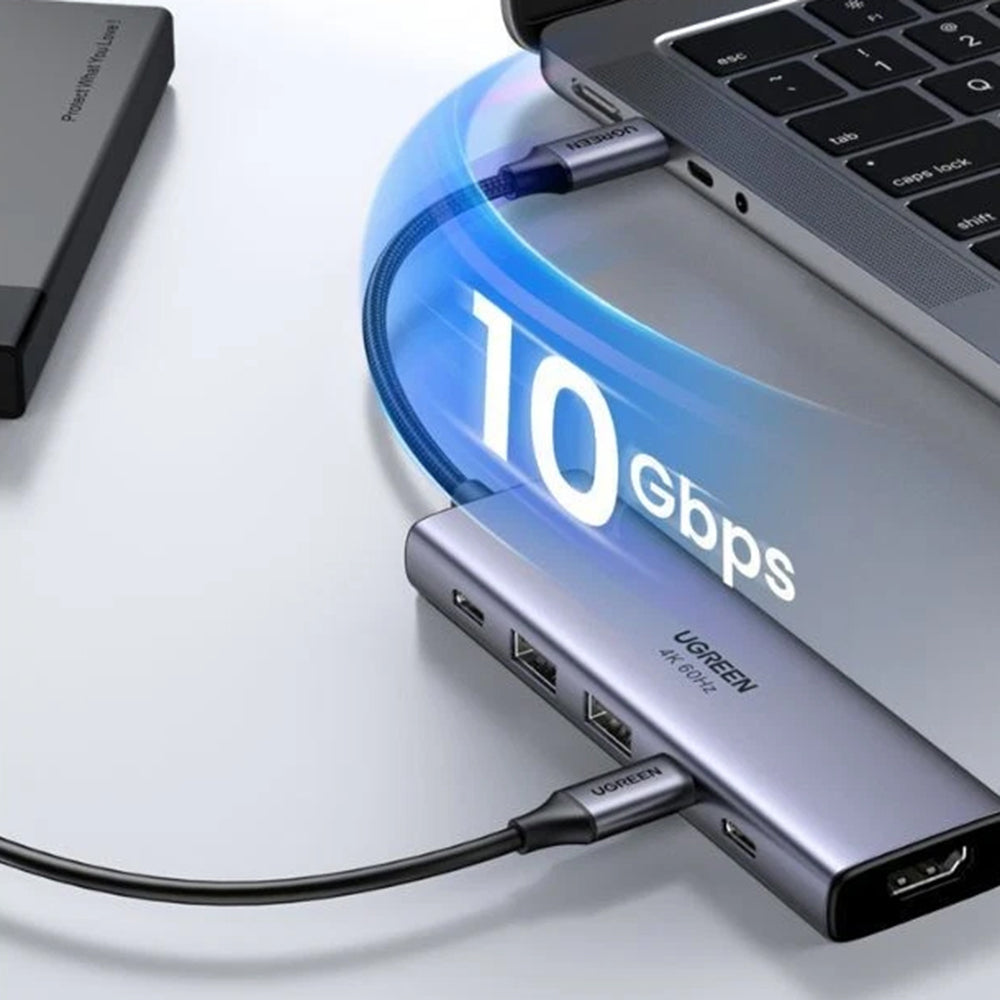 UGREEN CM511 USB-C -keskitin (35999), 2 x USB-A 3.2 - 3 x USB-C - 1 x HDMI, Harmaa