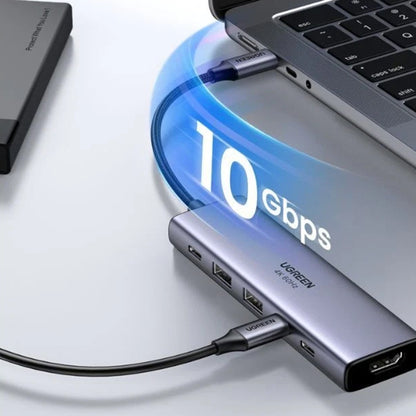 UGREEN CM511 USB-C -keskitin (35999), 2 x USB-A 3.2 - 3 x USB-C - 1 x HDMI, Harmaa