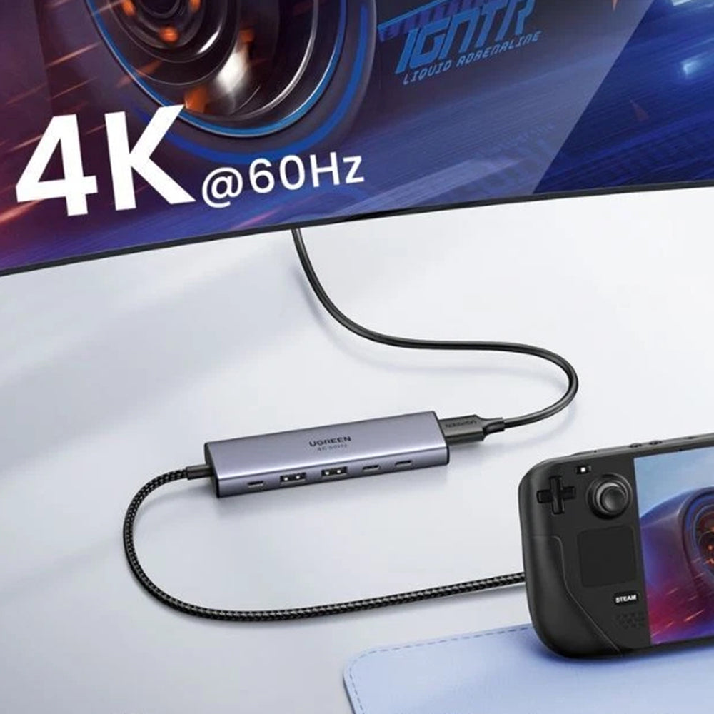 UGREEN CM511 USB-C -keskitin (35999), 2 x USB-A 3.2 - 3 x USB-C - 1 x HDMI, Harmaa