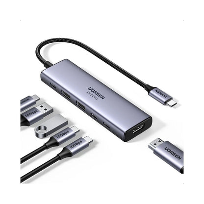 UGREEN CM511 USB-C -keskitin (35999), 2 x USB-A 3.2 - 3 x USB-C - 1 x HDMI, Harmaa