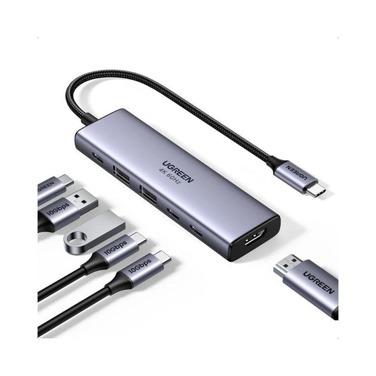 UGREEN CM511 USB-C -keskitin (35999), 2 x USB-A 3.2 - 3 x USB-C - 1 x HDMI, Harmaa