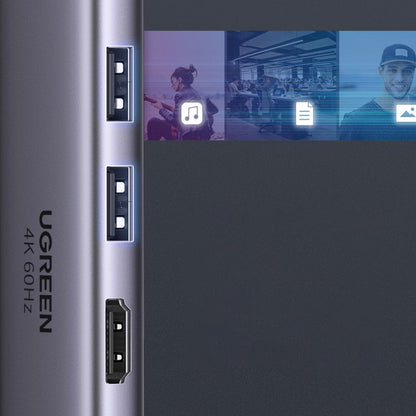 Hub USB-C UGREEN CM511 (60384), 2 x USB-A 3.0 - 1 x USB-C - 1 x HDMI - 1 x SD - 1 x microSD, Harmaa