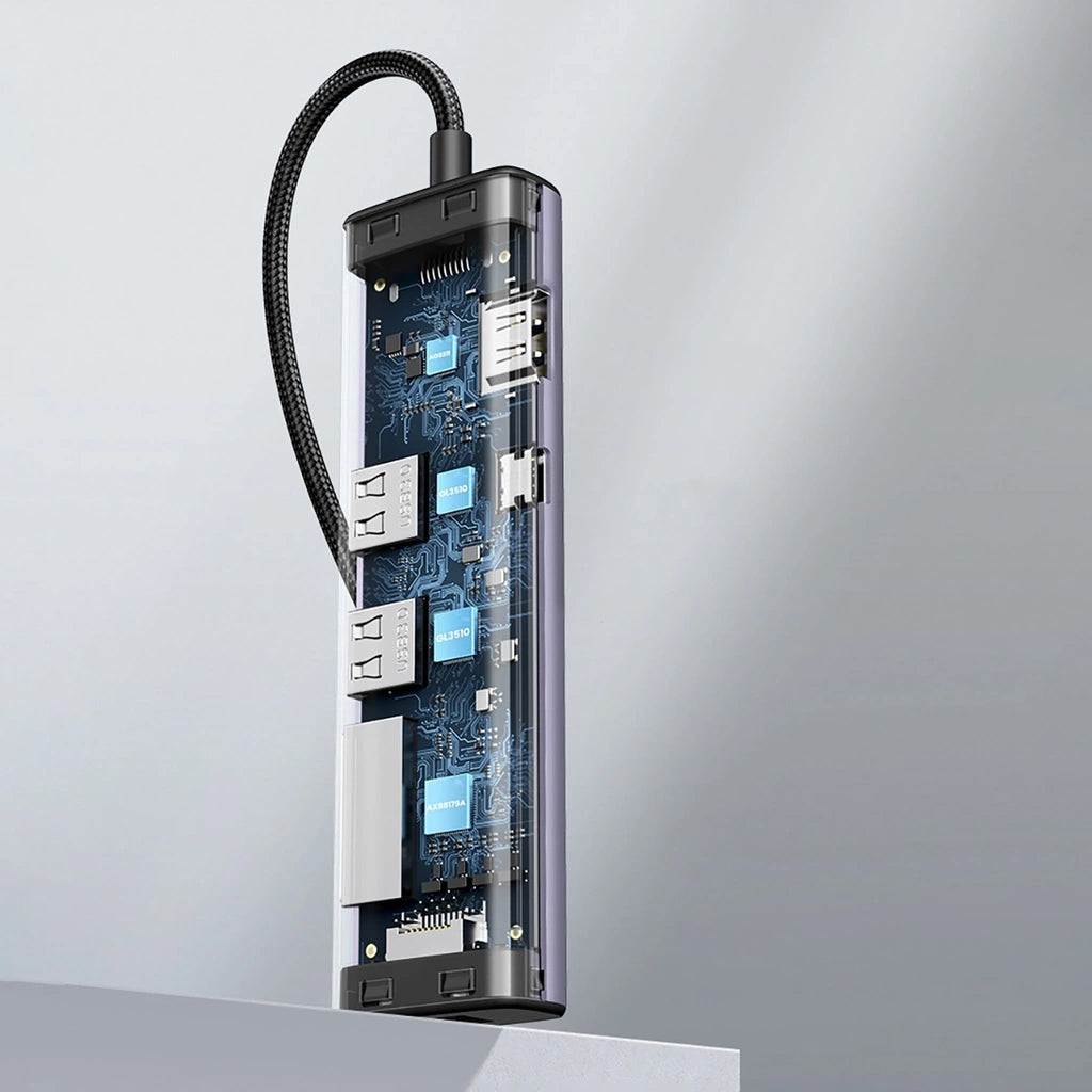 Hub USB-C UGREEN CM512, 2 x USB-A 3.0 - 1 x USB-C - 1 x HDMI - 1 x SD - 1 x microSD - RJ45, Harmaa