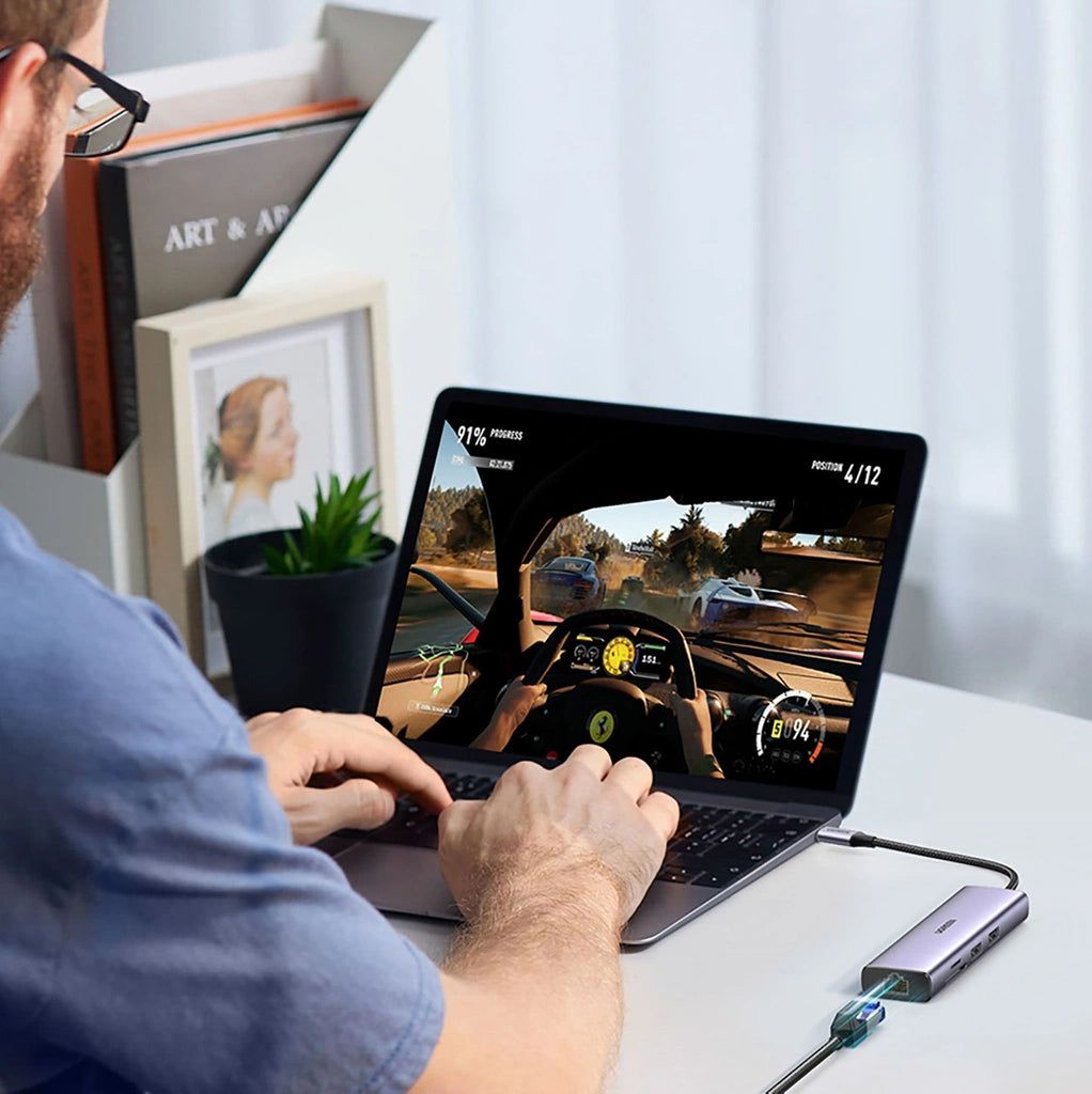 Hub USB-C UGREEN CM512, 2 x USB-A 3.0 - 1 x USB-C - 1 x HDMI - 1 x SD - 1 x microSD - RJ45, Harmaa