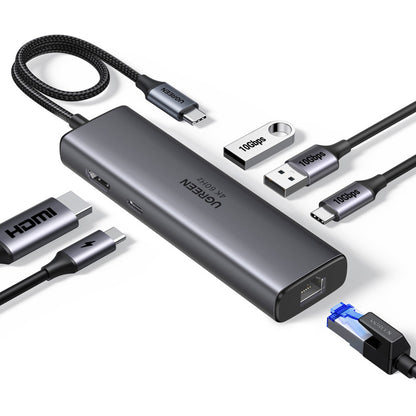 Hub USB-C UGREEN CM512 (45000), 2 x USB-A 3.2 - 2 x USB-C - 1 x HDMI - 1 x RJ45, Harmaa