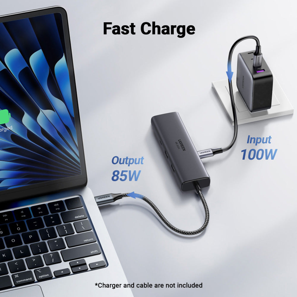 Hub USB-C UGREEN CM512 (45000), 2 x USB-A 3.2 - 2 x USB-C - 1 x HDMI - 1 x RJ45, Harmaa