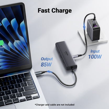 Hub USB-C UGREEN CM512 (45000), 2 x USB-A 3.2 - 2 x USB-C - 1 x HDMI - 1 x RJ45, Harmaa