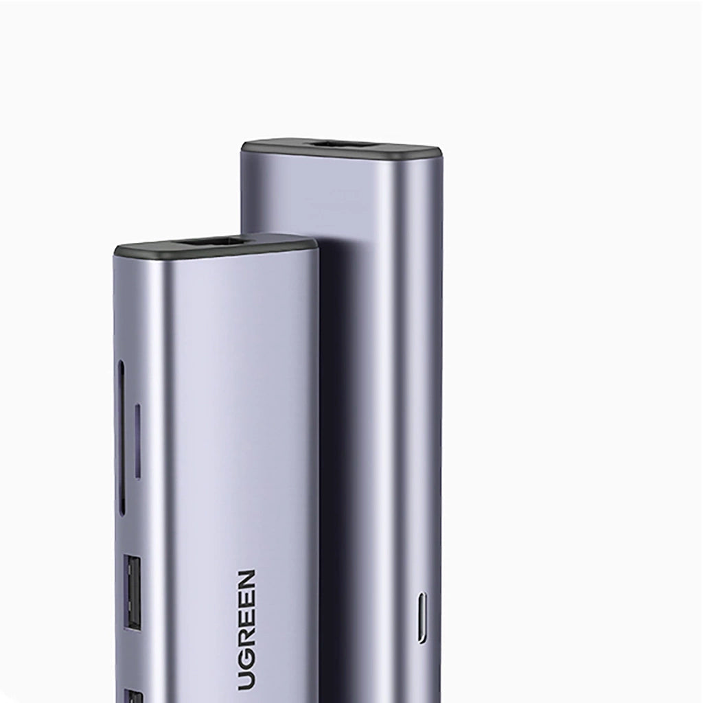 Hub USB-C UGREEN CM512, 2 x USB-A 3.0 - 1 x USB-C - 1 x HDMI - 1 x SD - 1 x microSD - RJ45, Harmaa