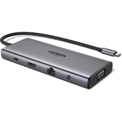 Hub USB-C UGREEN CM639 (45520), 2 x USB-A 3.2 - 3 x USB-C - 1 x HDMI - 1 x VGA - 1 x Jack 3.5mm - 1 x RJ45 - 1 x SD - 1 x microSD, Harmaa