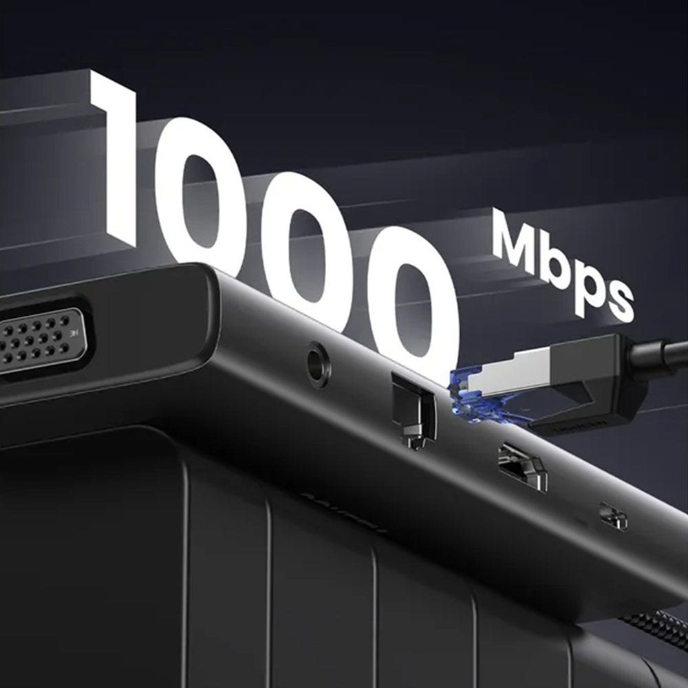 Hub USB-C UGREEN CM639 (45520), 2 x USB-A 3.2 - 3 x USB-C - 1 x HDMI - 1 x VGA - 1 x Jack 3.5mm - 1 x RJ45 - 1 x SD - 1 x microSD, Harmaa
